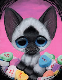 Siamese Cat Valentine Candy Heart Art Print