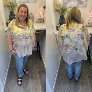Image of Sheer Floral Short Sleeve Blouse