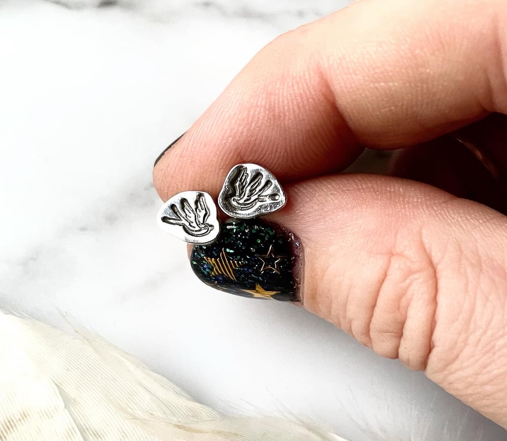 Image of Handmade Sterling Silver Swallow Bird Stud Earrings 