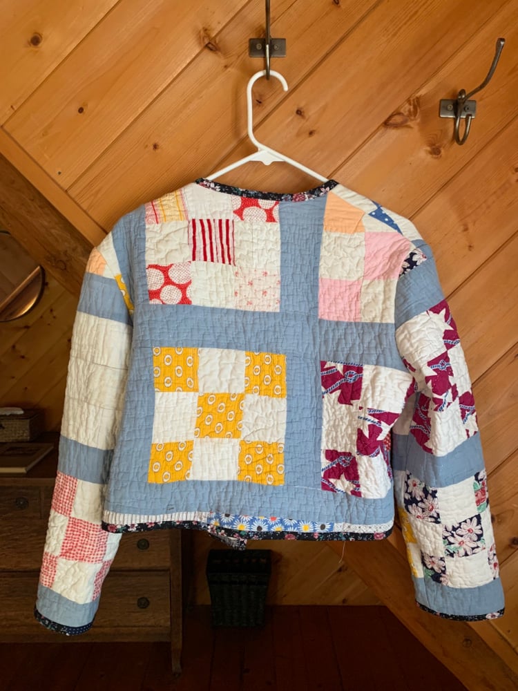 Image of Quilt Collared Cropped Coat — Slate Patchwork