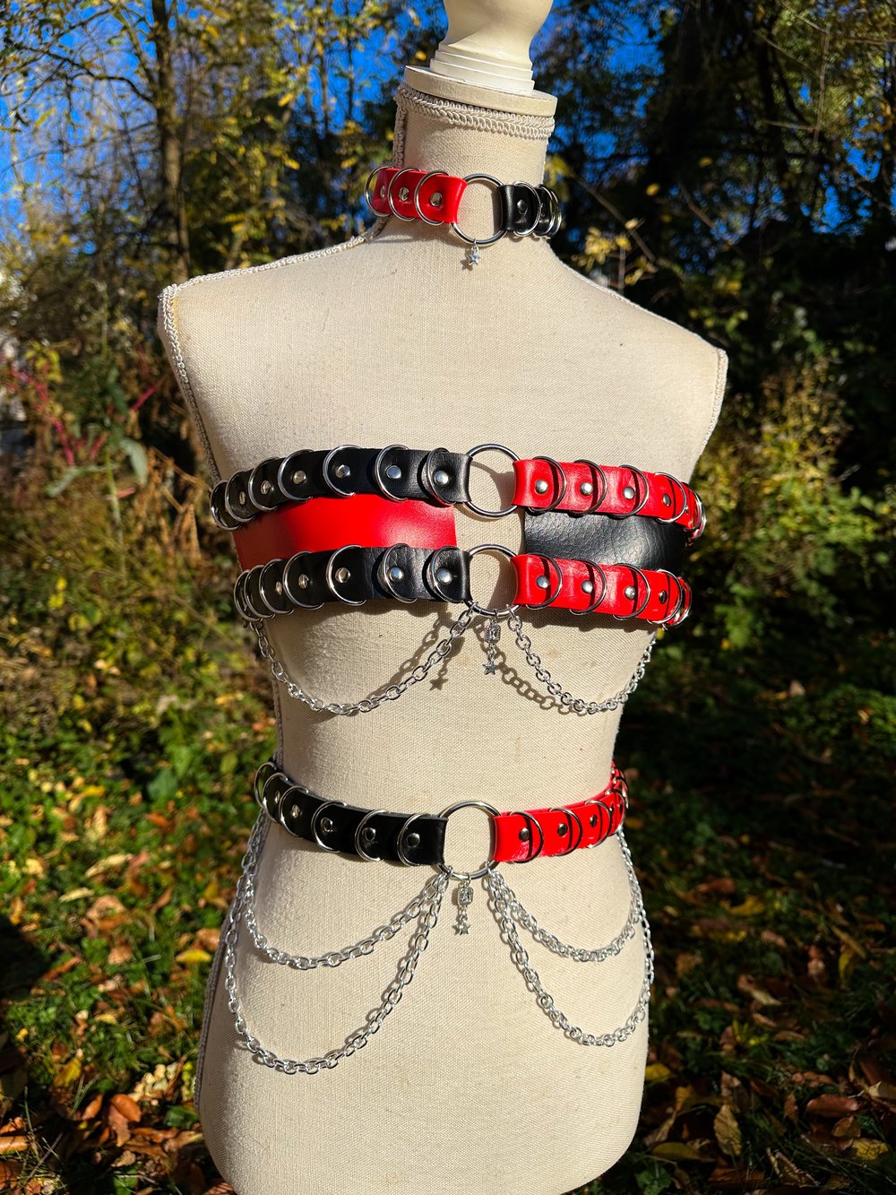 Black/Red Leather Harness Set