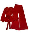 early 1970s OSSIE CLARK scarlet moss crepe trouser suit