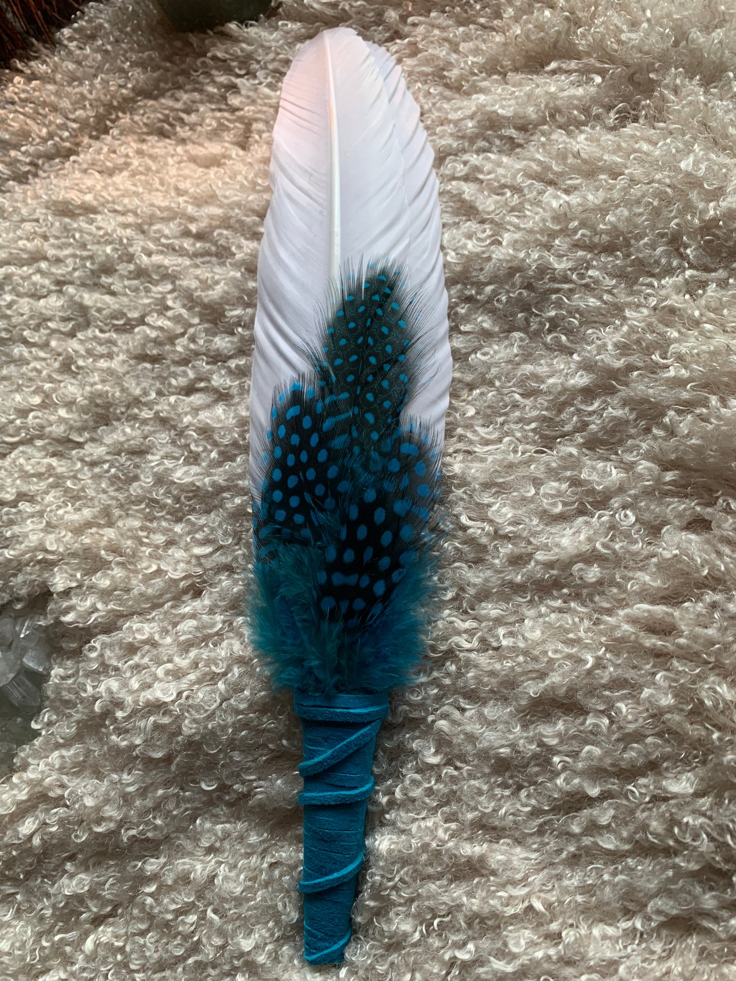 Image of Blue skys and water ~ Smudge feather large Free US shipping 
