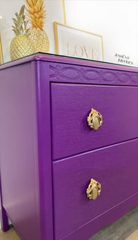 Image 3 of Vintage Harris Lebus CHEST OF DRAWERS painted in bright purple with glass top