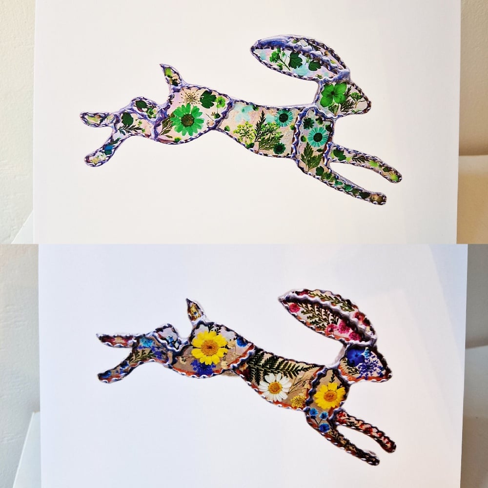 Image of Pack of 6, 3 A5 Mixed Floral, 3 A5 Green Floral Hare Greetings Cards