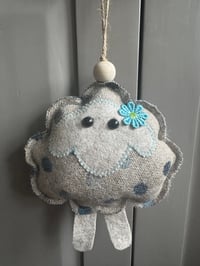 Image 1 of Yorkshire Tweed Dangly Sheep blue multispot