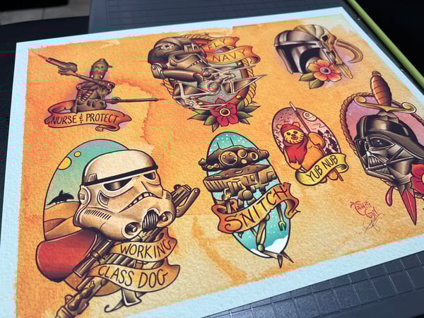 Image of Star Wars Inspired Traditional Tattoo Flash Sheet: SW-01 11x14