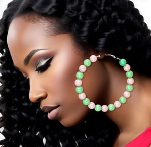 Image of  Pink Green Pearl Hoops For Women