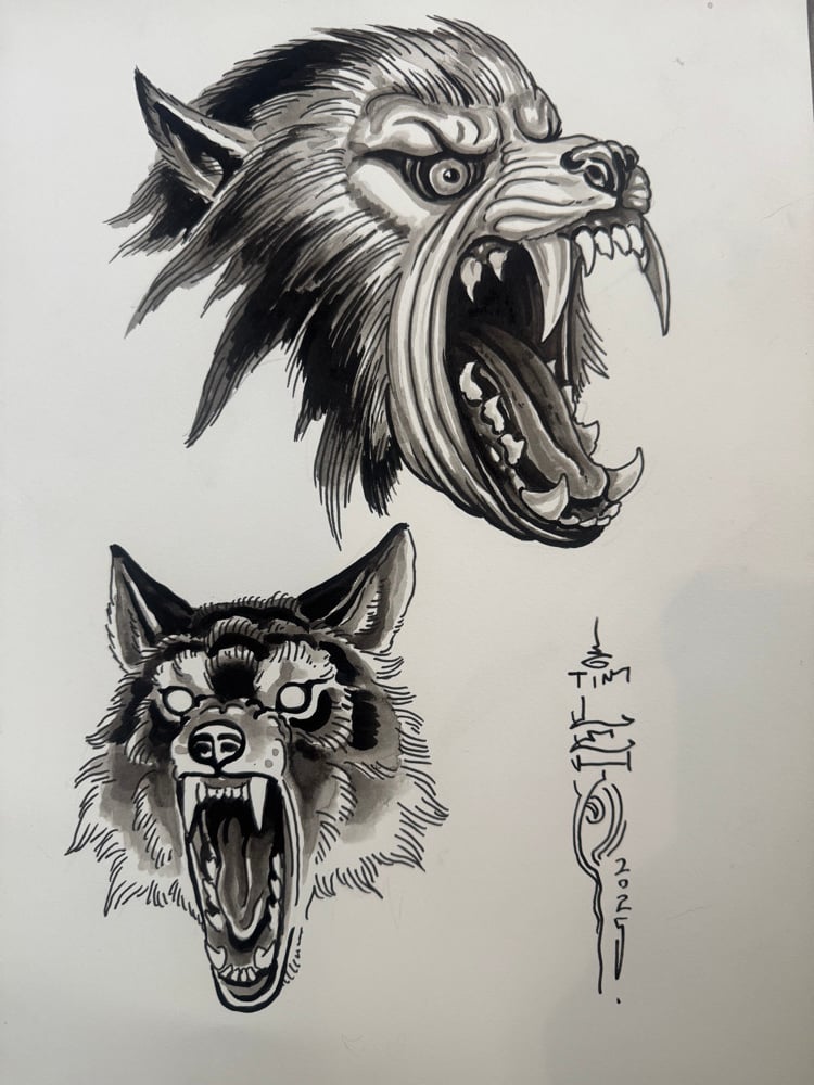 Image of Tim Lehi “Reaper Wolf Book Page #96” Painting