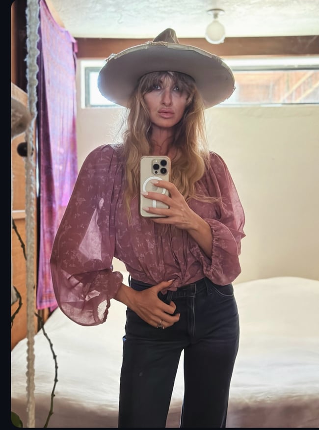 70s dusty rose voile poet sleeve blouse 