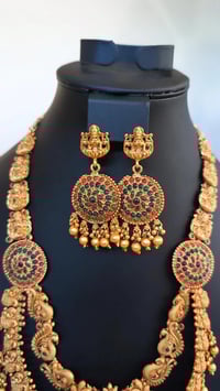 Image 3 of Dharti- Heavywork Temple Jewelry Necklace Set Goddess Laxmi 