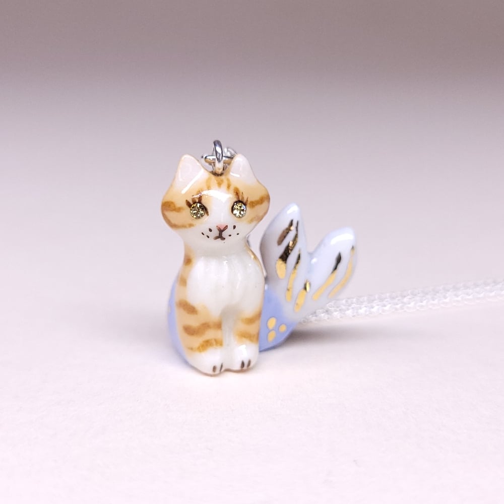 Image of Ginger Tabby Purrmaid Porcelain & Sterling Silver Pendant