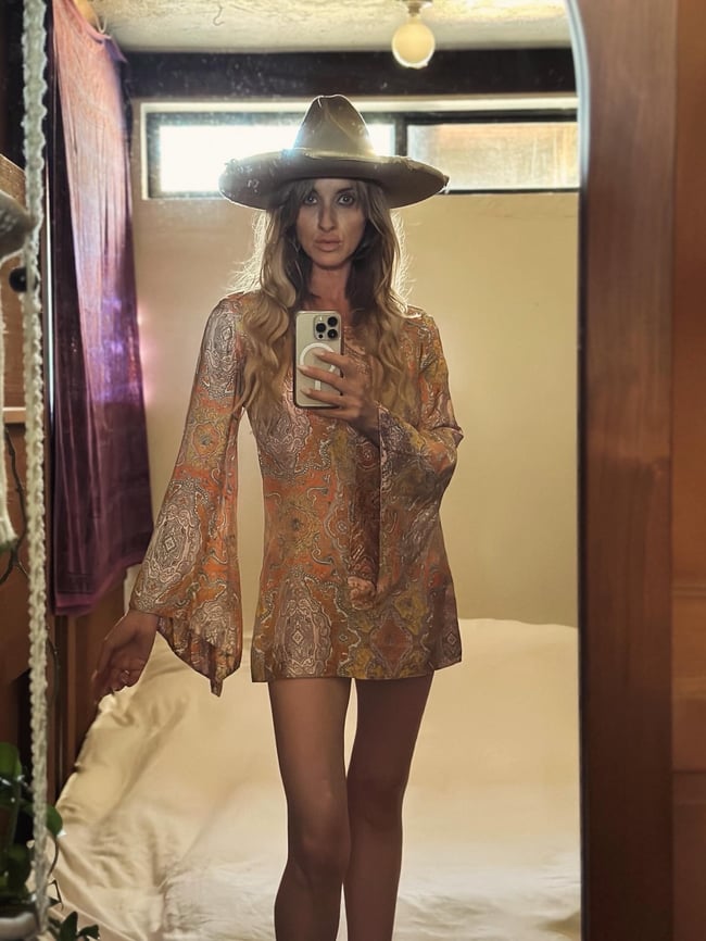 late 60s paisley angel sleeve mini dress