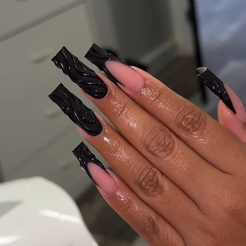 Image of Matte Black 3D French Tips