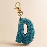 Image 4 of Blue Glitter Letter Keychain • Personalized Resin Charm