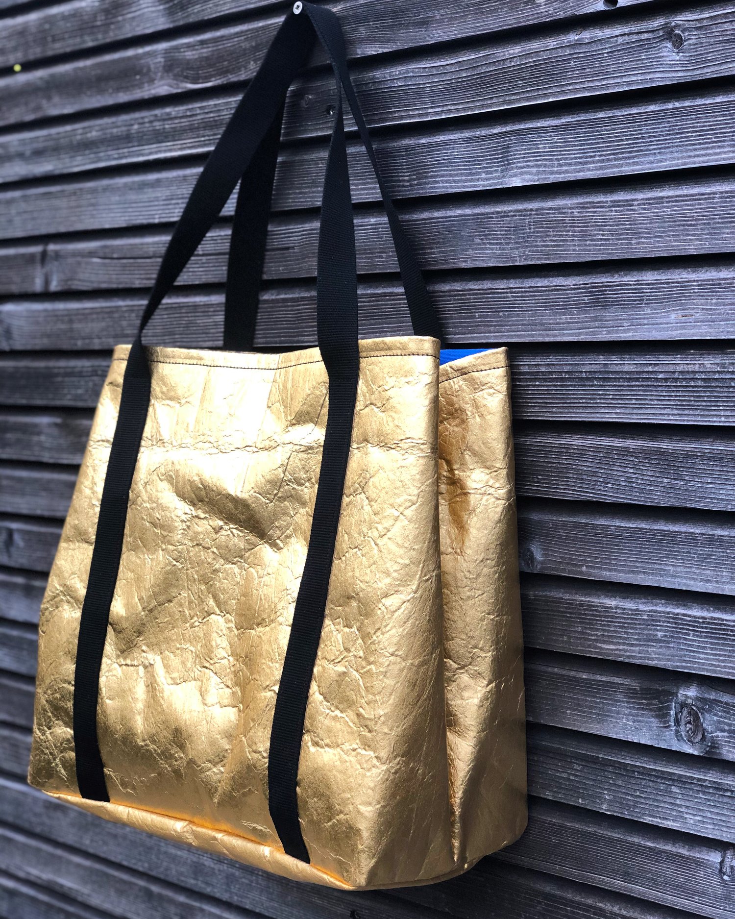 Image of Vegan large tote bag in gold Piñatex™ office tote laptop tote bag