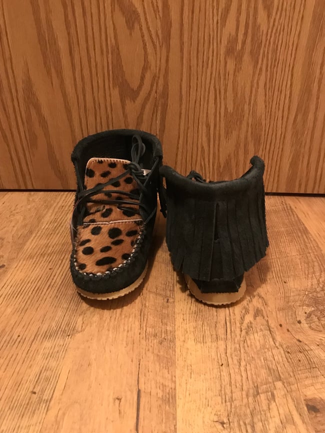 Tall Roughout Black Cheetah Women’s Mocs 