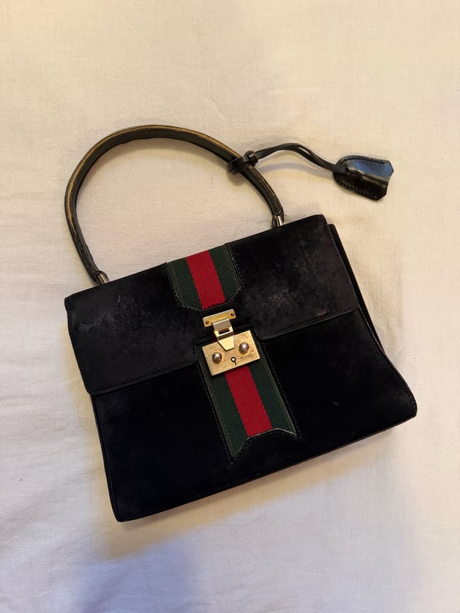 1970s Gucci italian leather handbag w lock and key