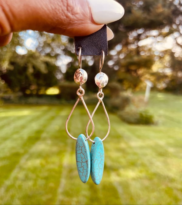 Image of Tuareg Silver & Turquoise Drop Small Earrings