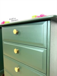 Image 3 of Stag Bedside Cabinets - Stag Bedside Tables - Chest of Drawers painted in dark green
