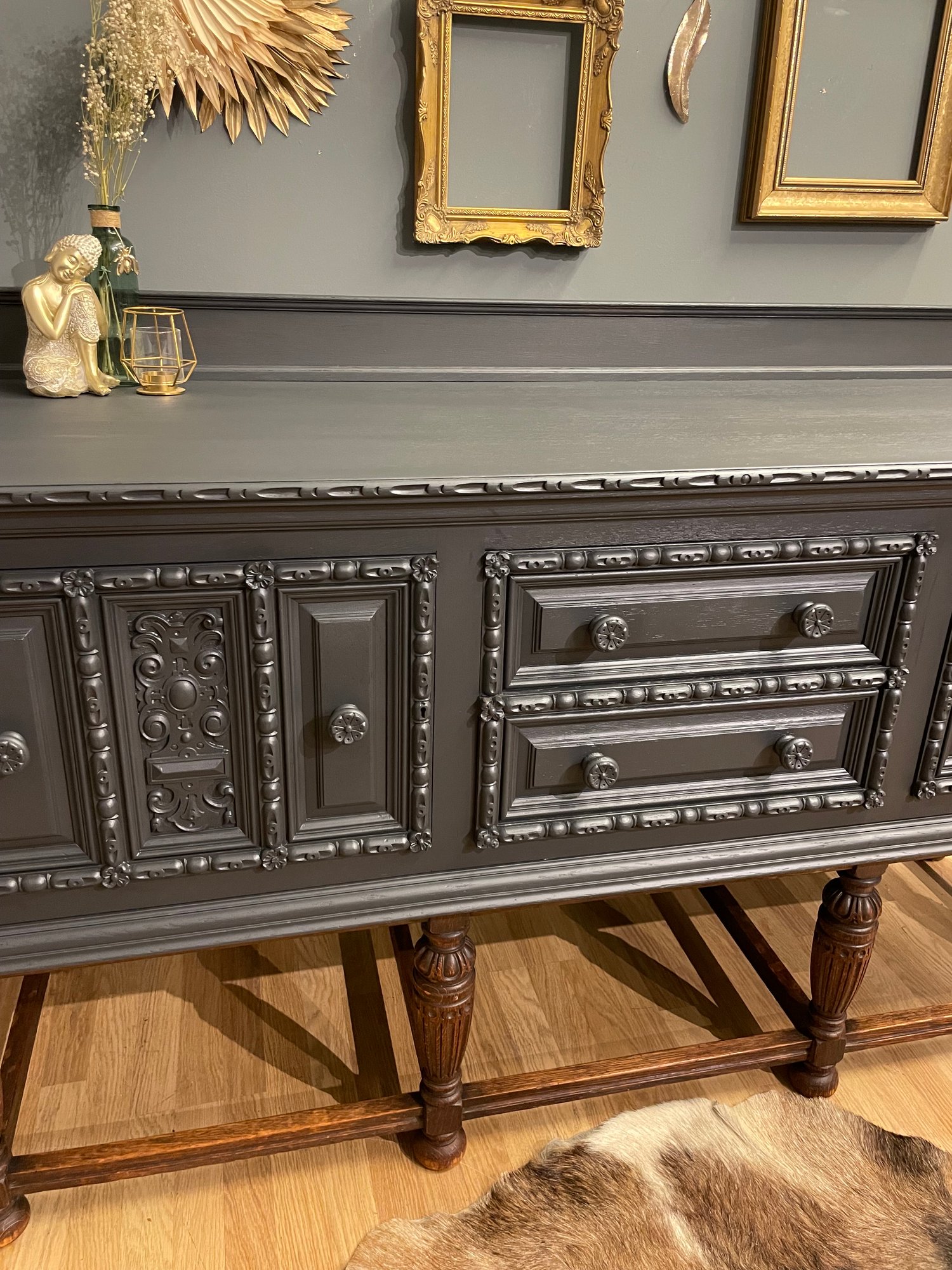 Image of Stunning large dark grey & oak sideboard 