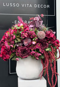 Image 1 of NEW - BURGUNDY MIXED FLOWERS IN CONCRETE VASE