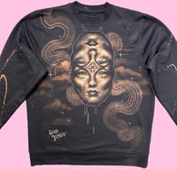 Image 3 of “WHICH WAY IS UP” CUSTOM BLEACH PAINTED PULLOVER SWEATSHIRT LARGE