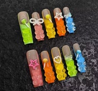 Image 1 of Handmade Press on Nails Cute Gummy Bear Bow Love Decor False Nails