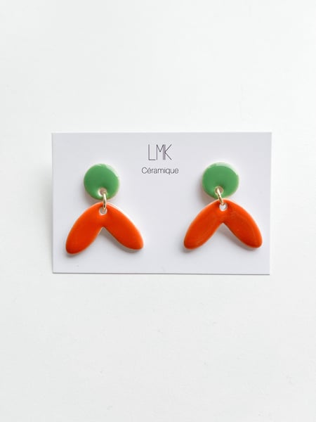 Image of Paire de boucles d'oreilles céramique HELICO vert pomme et orange 
