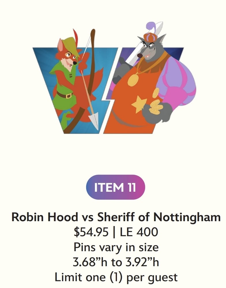 Image of Robin hood disney Heroes vs. villains wdi le 400 pin 