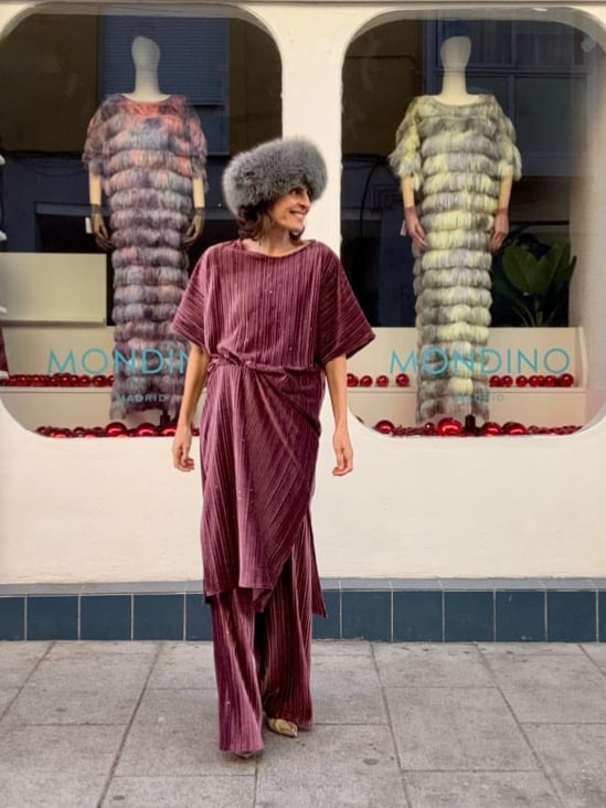 DARK PINK PLEATED VELVET KAFTAN