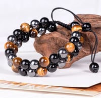 Image 1 of Retro Men Natural Tiger Eye Obsidian Beaded Bracelet 