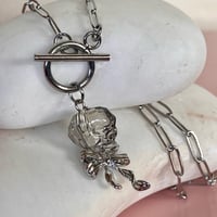 Image 4 of Glass Skull and Bow on Paperclip Chain Silver