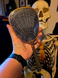 Image 1 of Large Vintage Hand mirror with Real Preserved Web...