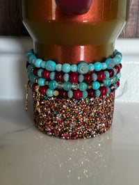 Image 4 of Country Gold Teal and Burgundy Tumbler Bracelet Stack