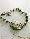 beaded turquoise and sterling silver charm bracelet . home is with you quote bracelet