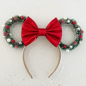 Image of Wreath Ears with Red Glam Bow