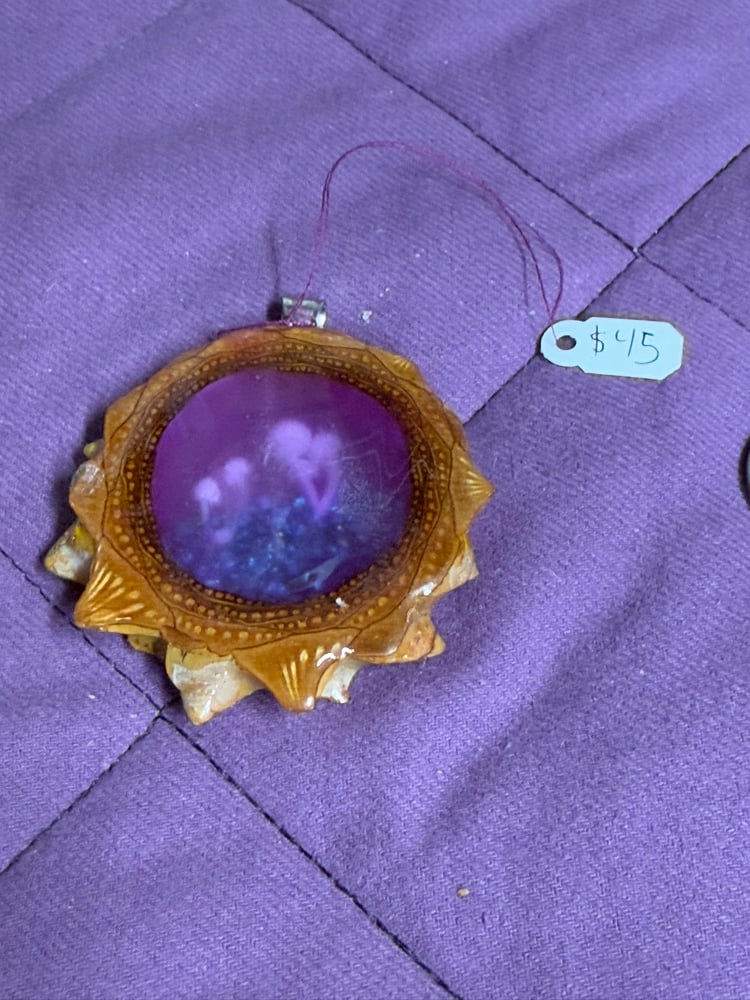 Image of Mushroom Forest Pinecone Charm with Crushed Glass Base | Handmade PNW Resin Jewelry | #106