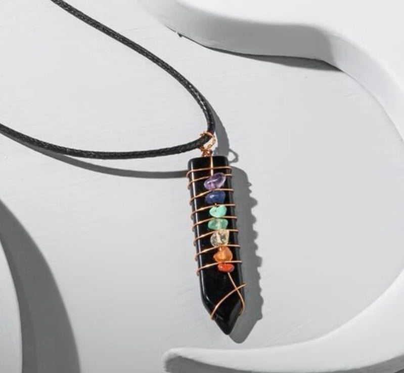 Image of Chakra Onyx Stone Necklace 