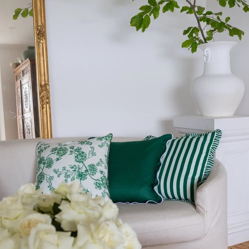 Image of Scallop Emerald Linen Cushion 