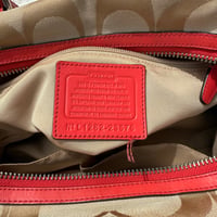 Image 4 of Coach Beige Signature C Satchel with Coral Trim
