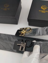Image 2 of ✨ Fancetto “FP” Signature Buckle Belt – Midnight Black with Gold FP Logo