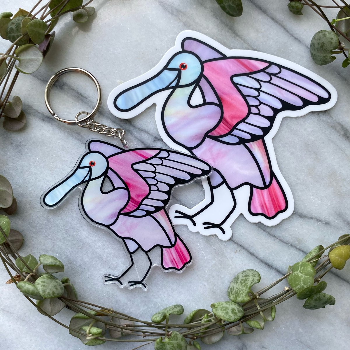 Image of Spoonbill Keychain & Sticker Combo