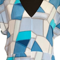 Image 6 of Armani Exchange Mulberry Silk Blue Geometric V Neck Dress - Size Small