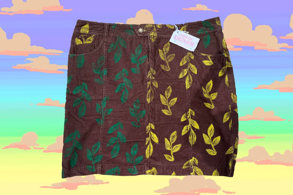 Image of READY TO SHIP split color leafy print skirts- size 4 or 18