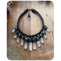 Image 2 of Rough Stones - The Empress Necklace - Clear Quartz Crystals and Black Kodiak Leather