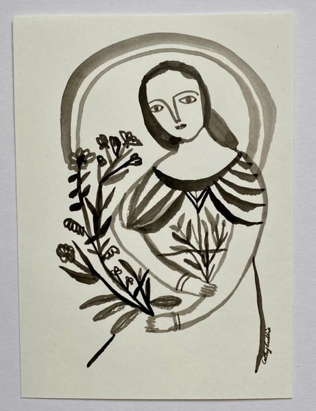 Image of understanding the wild flowers - original ink drawing 