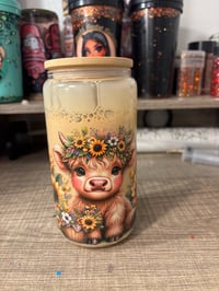 Image 2 of Coffee effect highland cow glass tumbler 