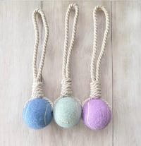 Image 3 of Personalized Blue Knotted Tennis Ball Chew Toy Rope Tug-Of-War Interactive Toy
