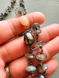 Image 9 of wire wrapped labradorite opal and Tahitian pearl necklace
